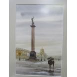 2 framed & glazed watercolours, signed Ann Proctor, print of Red Square, Moscow & framed & glazed