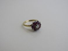 18ct gold, ruby & diamond cluster ring, size P, weight 3.7gms. Estimate £150-200