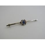 18, 15 & 9ct gold Art Deco style sapphire & seed pearl brooch in original box from Edwards & Sons,