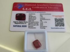 Natural cushion cut loose ruby, 7ct with certificate. Estimate £50-70