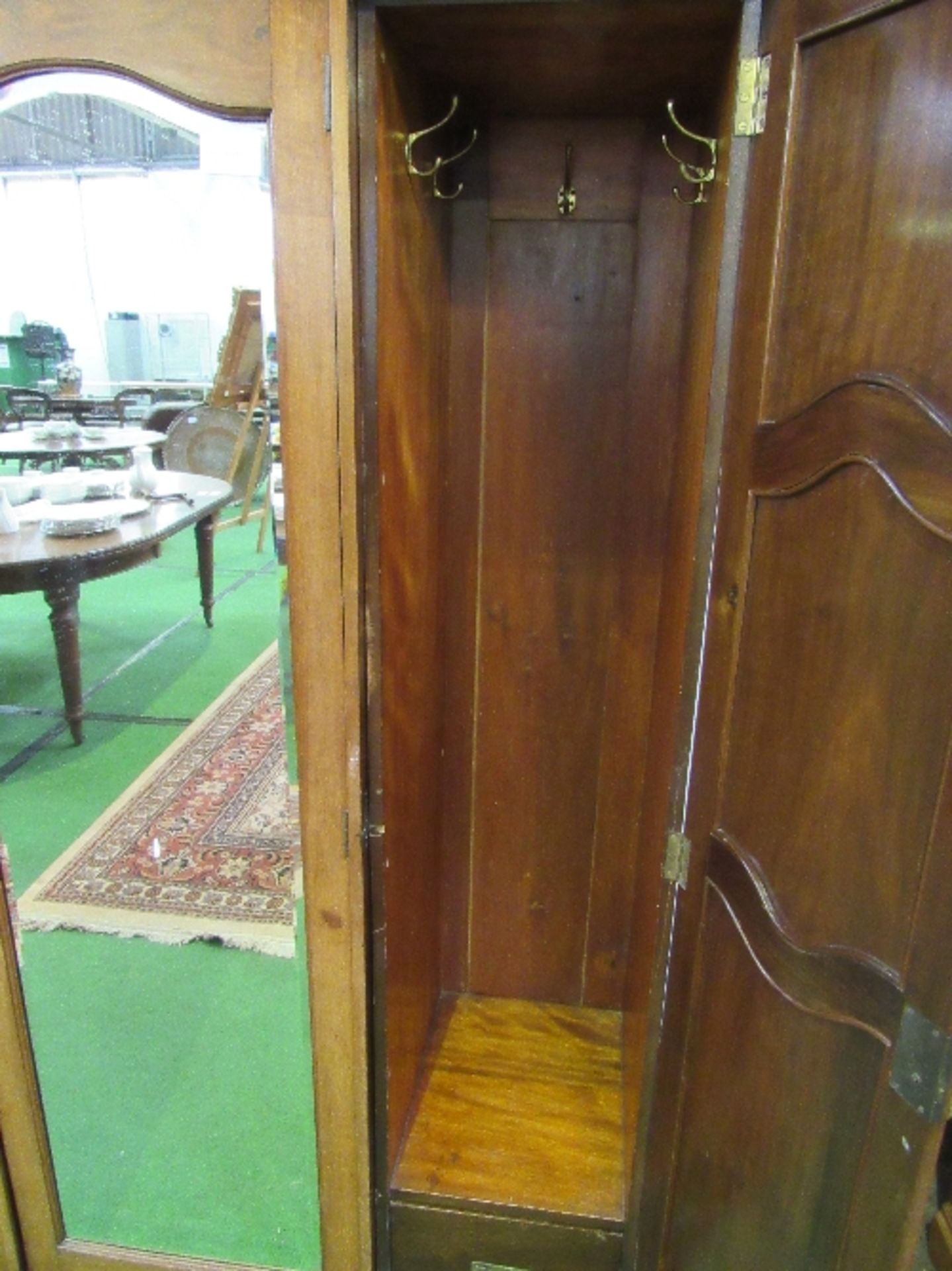 Mahogany double fronted wardrobe with mirror door, walnut & applied carved panels & interior - Image 5 of 6