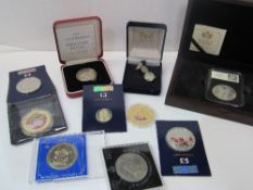 9 commemorative coins & a pair of cufflinks. Estimate £20-40