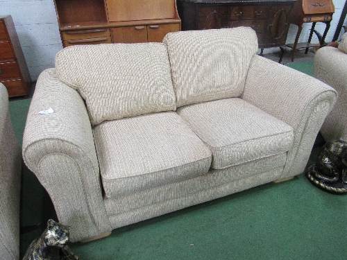 Beige upholstered 2 seat sofa together with 2 matching armchairs. Estimate £40-60 - Image 3 of 4