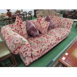Large 4 seat Chesterfield-style sofa in red chintz fabric c/w with 5 scatter cushions, by Tetrad