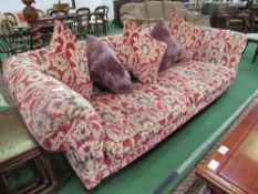 Large 4 seat Chesterfield-style sofa in red chintz fabric c/w with 5 scatter cushions, by Tetrad