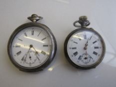 Omega 800 silver cased pocket watch, white faced, Roman numerals, engraved on dust cap: Omega