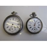 Omega 800 silver cased pocket watch, white faced, Roman numerals, engraved on dust cap: Omega