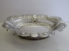 Silver dish repousse decorated rim & filigree sides, Birmingham, weight 15.4oz, width 29cms x 21cms.