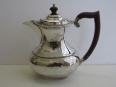 Silver coffee pot with wooden handle & knob with decorated rim, Birmingham 1961, weight 14.2oz,