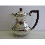 Silver coffee pot with wooden handle & knob with decorated rim, Birmingham 1961, weight 14.2oz,