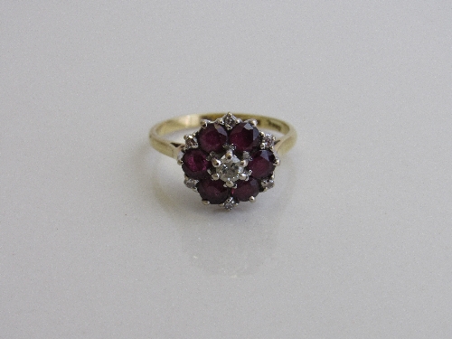 18ct gold, ruby & diamond cluster ring, size P, weight 3.7gms. Estimate £150-200 - Image 3 of 3