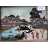 2 framed painting reverse on glass with added figures. Estimate £20-30