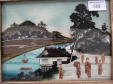 2 framed painting reverse on glass with added figures. Estimate £20-30