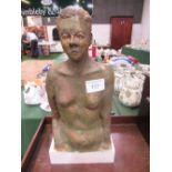 Half body female nude sculpture on wooden base, height 55cms. Estimate £30-40