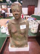 Half body female nude sculpture on wooden base, height 55cms. Estimate £30-40