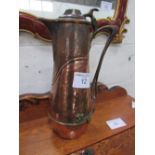 WMF Art Nouveau style copper & brass lid jug with sparrow beak, marks to base, height 33cms.