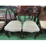 2 ornate splat back upholstered seat dining chairs. Estimate £5-10