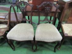 2 ornate splat back upholstered seat dining chairs. Estimate £5-10