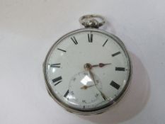 Silver cased pocket watch, white enamel face with second hand, not going. Estimate £20-40