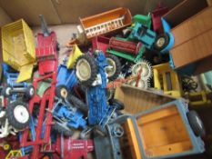 Box of assorted die-cast models including Dinky, Lesney & Corgi, tractors & cars etc. Estimate £20-