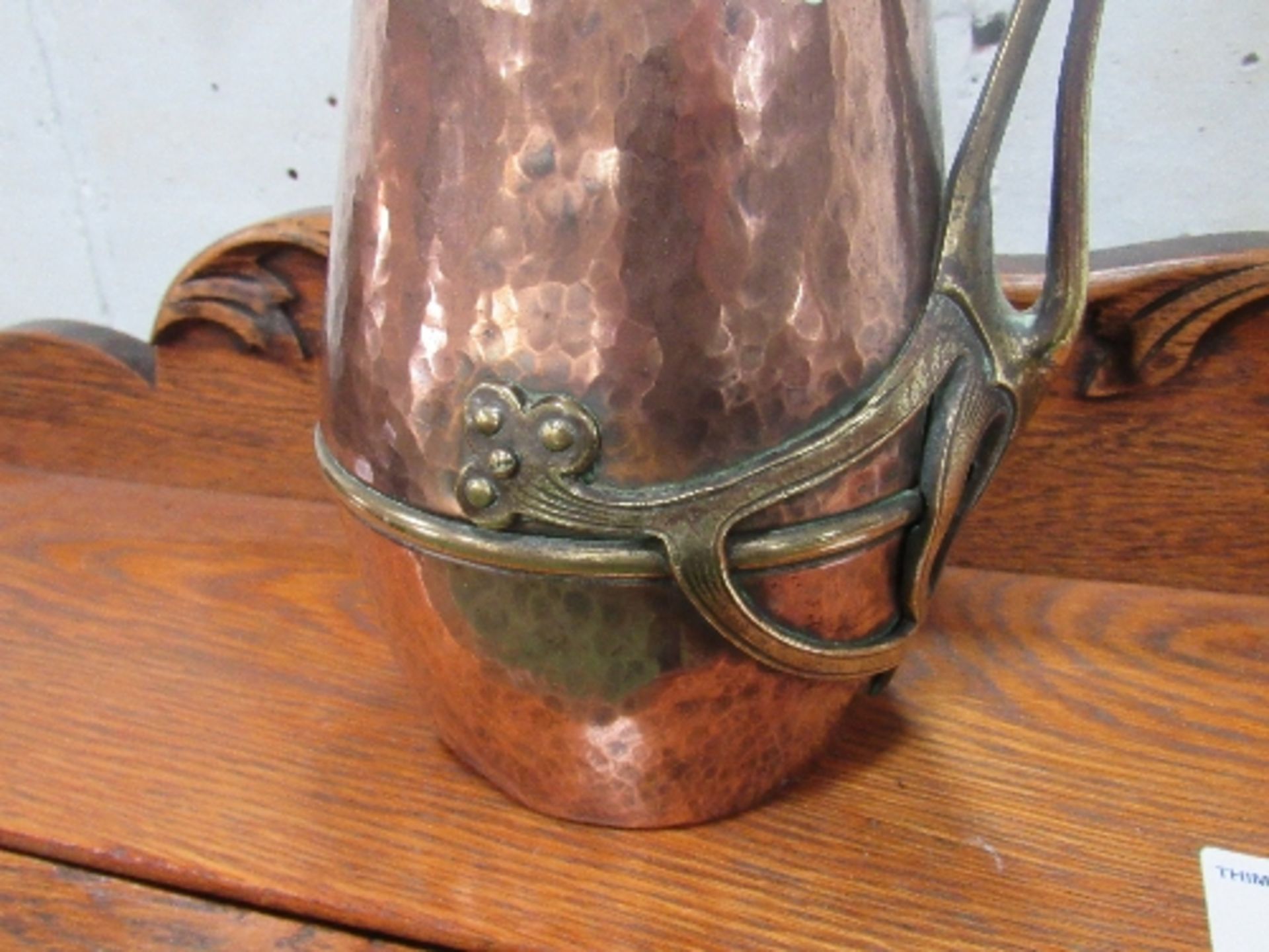 WMF Art Nouveau style copper & brass lid jug with sparrow beak, marks to base, height 33cms. - Image 3 of 4