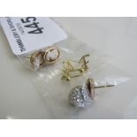 3 pairs of 9ct gold earrings. Estimate £30-50