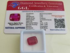 Natural cushion cut loose pink sapphire, 6.4ct with certificate. Estimate £50-70