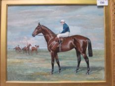 Ornate gilt framed & glazed oil on canvas of 'Sunbright' with jockey, signed