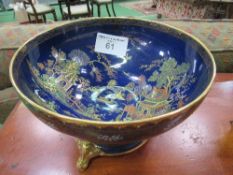 W & R Carlton ware blue bowl with lustre willow pattern decoration, on matching stand, diameter