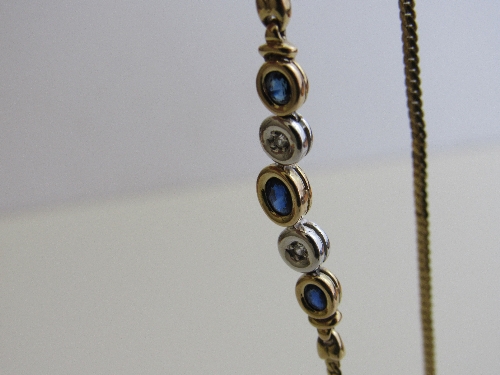 9ct gold, diamond & sapphire necklace, length 44cms, weight 5.7gms. Estimate £220-250 - Image 3 of 3