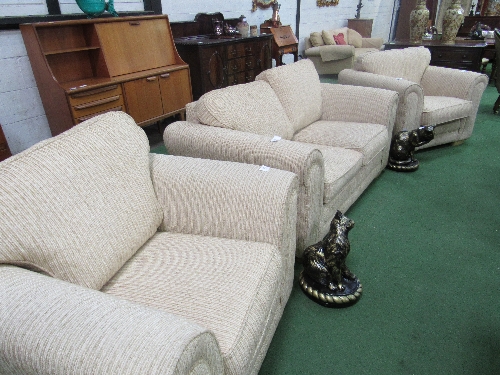 Beige upholstered 2 seat sofa together with 2 matching armchairs. Estimate £40-60 - Image 4 of 4