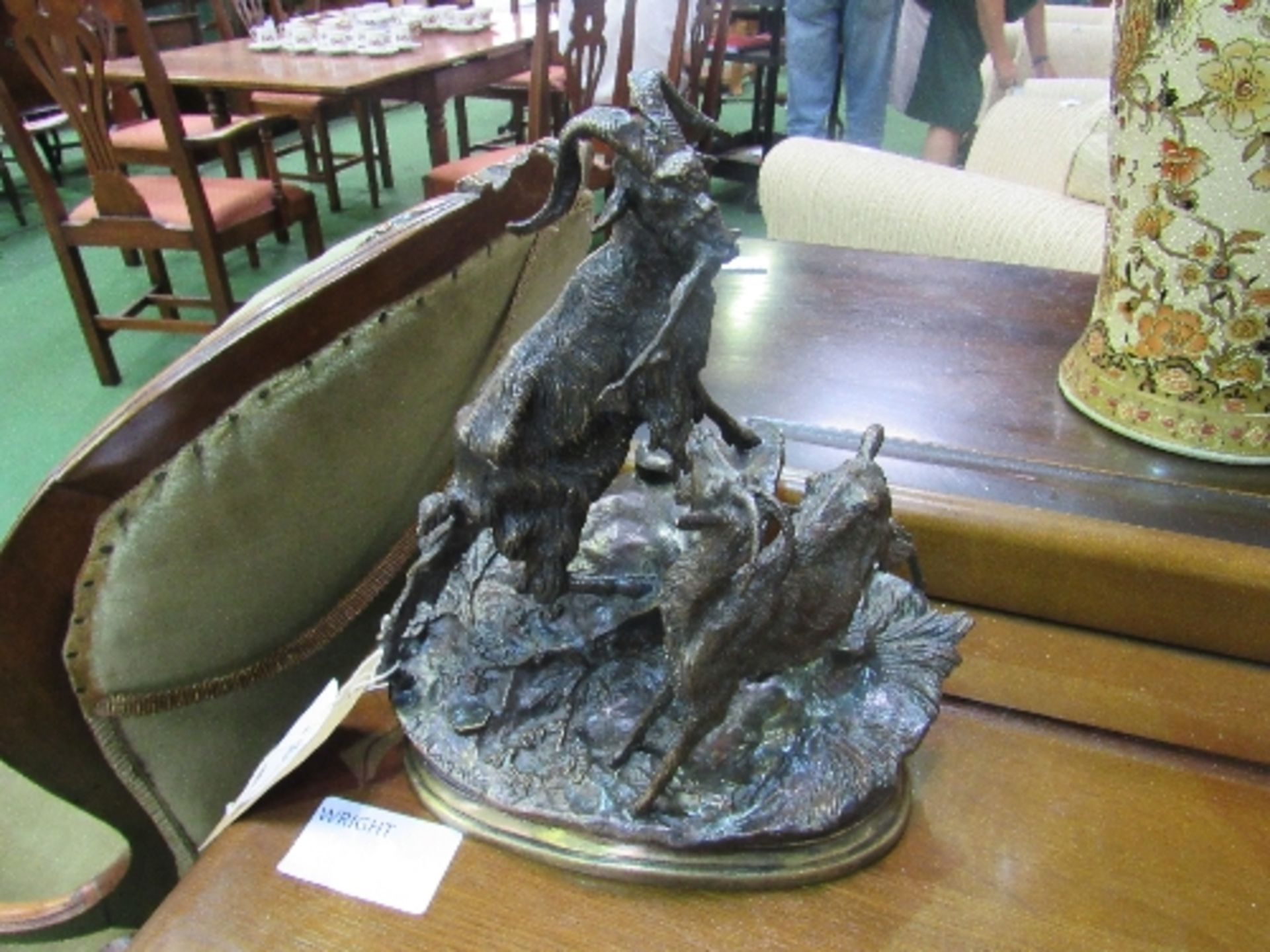 French 19th century bronzed figurine of mountain goats on a rocky outcrop, signed on base, Jules - Image 2 of 3