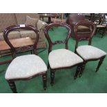 4 Victorian-style balloon back upholstered seat dining chairs by Simbeck of High Wycombe (1 with