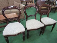 4 Victorian-style balloon back upholstered seat dining chairs by Simbeck of High Wycombe (1 with