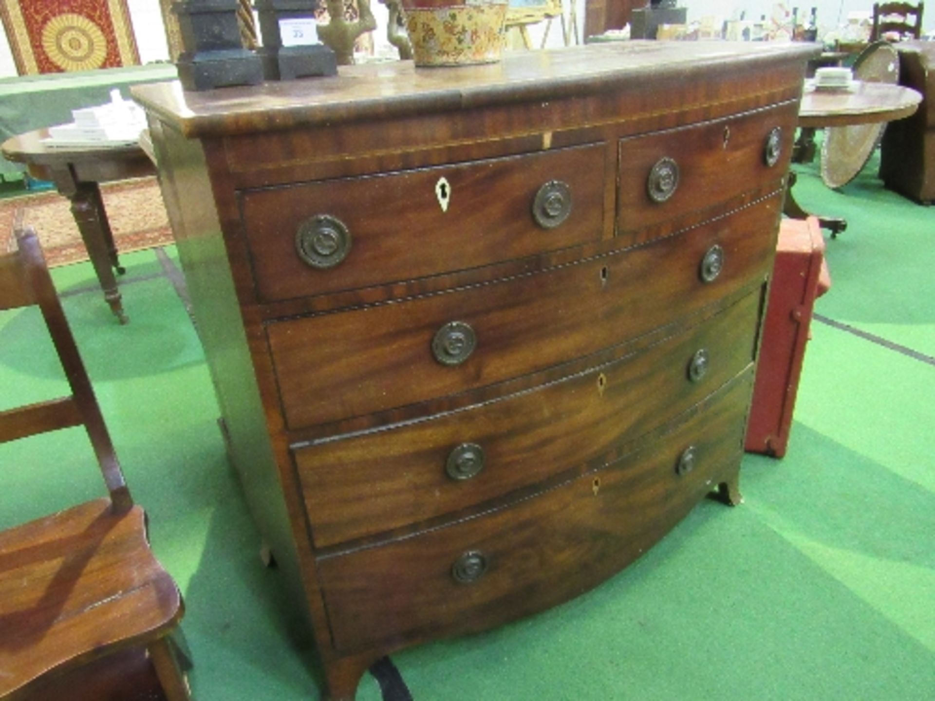 Victorian mahogany bow front chest of 2 over 3 graduated drawers, 110cms x 58cms x 106cms. - Image 2 of 4