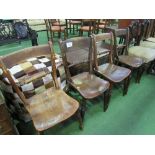 4 elm seated Oxford scroll back chairs (junior size from Chelmsford Prep School). Estimate £30-50
