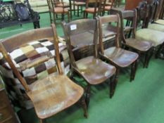 4 elm seated Oxford scroll back chairs (junior size from Chelmsford Prep School). Estimate £30-50