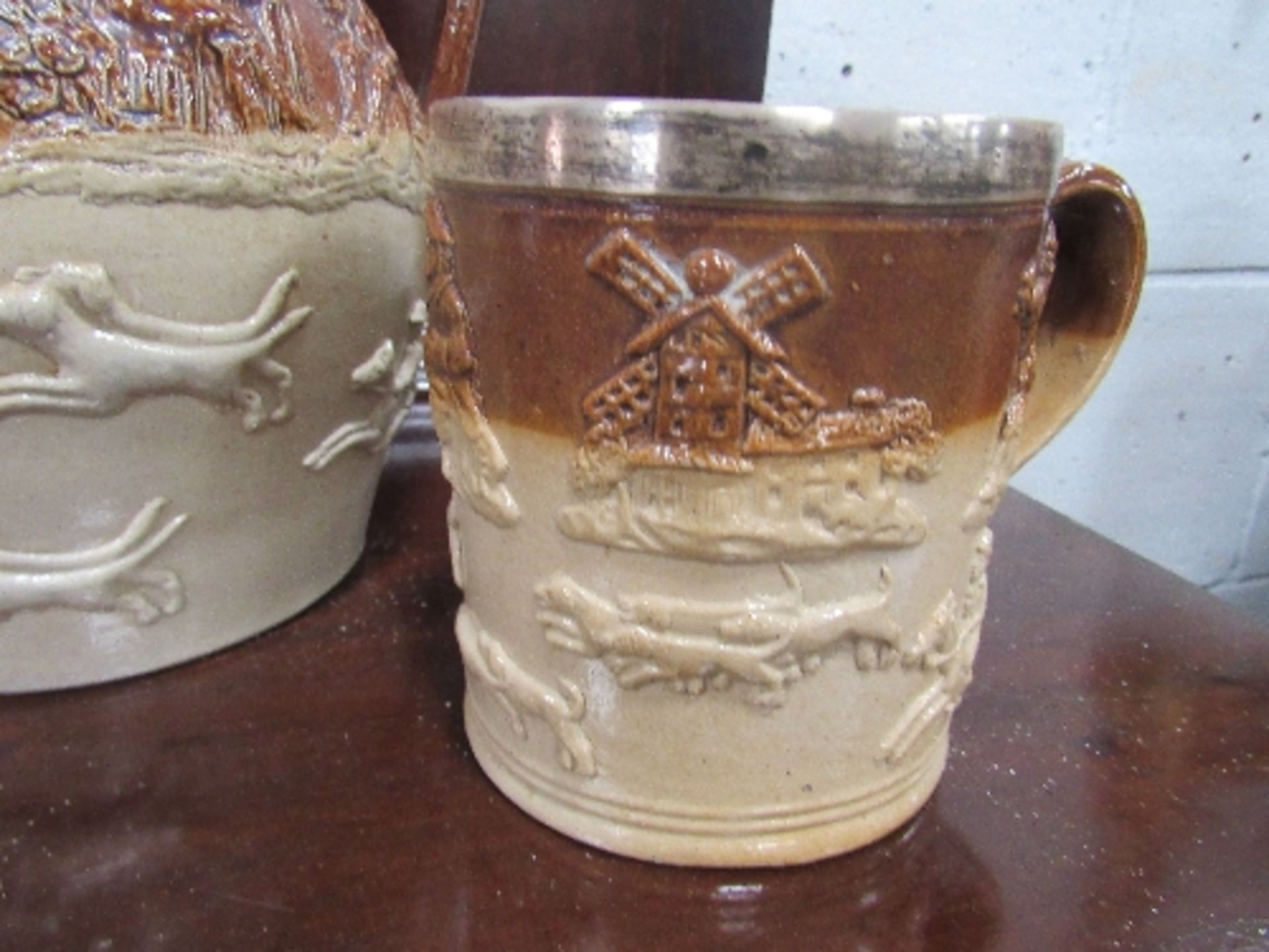 Salt-glazed tankard with silver rim & a lidded salt-glazed jug - Image 4 of 4