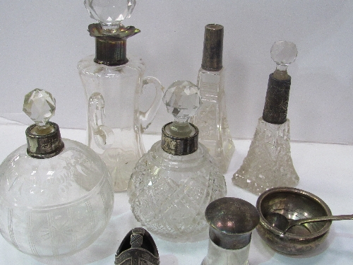 4 silver rimmed cut glass perfume bottles; a small gent's 3 handled decanter; a small perfume bottle - Image 3 of 3