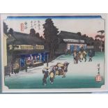 3 framed & glazed woodblock oriental prints by Hiroshige Ando