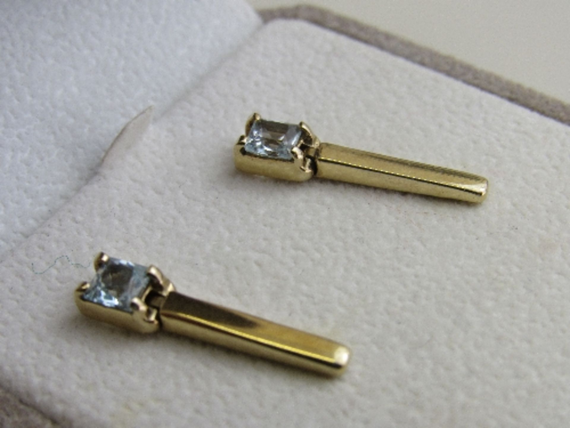 Pair of 9ct gold & pale blue stone earrings (boxed), weight 2gm. Estimate £20-30 - Image 2 of 2