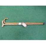 Decorative turned oak walking stick with Derby handle & a bentwood walking stick. Estimate £10-15