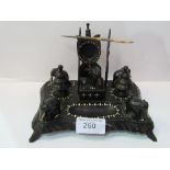19th century ebony & shell desk stand having elephant figurines at each corner, with twin
