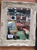 Pair of cream painted frame bevel edged wall mirrors, 38cms x 29cms without frame. Estimate £20-40
