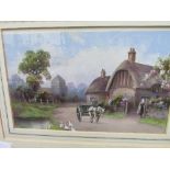 Framed & glazed watercolour of village scene, signed R Cooper (Reginald). Estimate £50-60