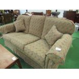 3 seater sofa by Peter Guild in harlequin pattern upholstery, 200cms x 100cms. Estimate £100-120