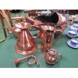 Victorian large coal scuttle; large copper jug; Victorian copper kettle; brass & copper jug; small