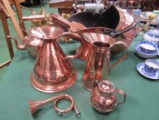 Victorian large coal scuttle; large copper jug; Victorian copper kettle; brass & copper jug; small