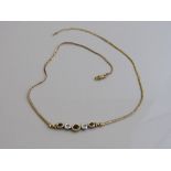 9ct gold, diamond & sapphire necklace, length 44cms, weight 5.7gms. Estimate £220-250