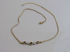 9ct gold, diamond & sapphire necklace, length 44cms, weight 5.7gms. Estimate £220-250
